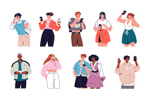People with smartphones set, a Person Illustration by PaperTrident