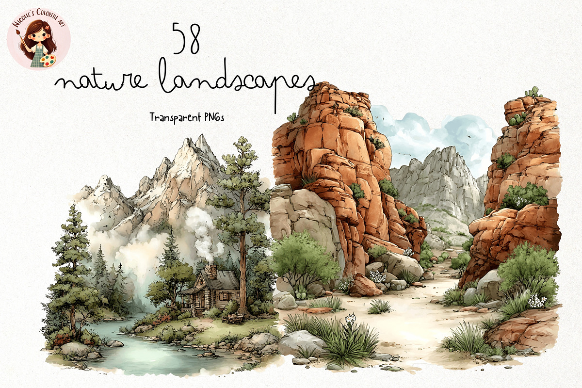 Nature Landscapes PNG Clipart, a Decorative Illustration by Nicolle's Colorful Art (Photo 1 of 5)