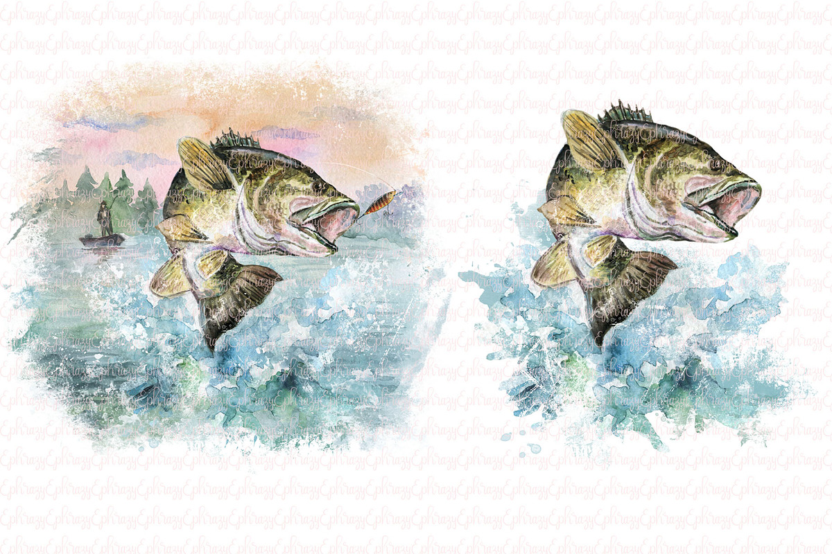 Fishing, bass clipart set, an Illustration by EphrazyGraphics (Photo 1 of 2)