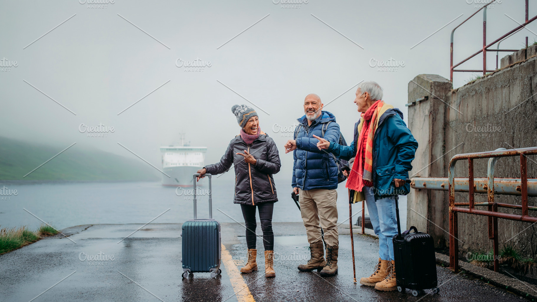 Senior travelers waiting for a ferry at a remote terminal in bor, a Person Photo by DanFLCreativo