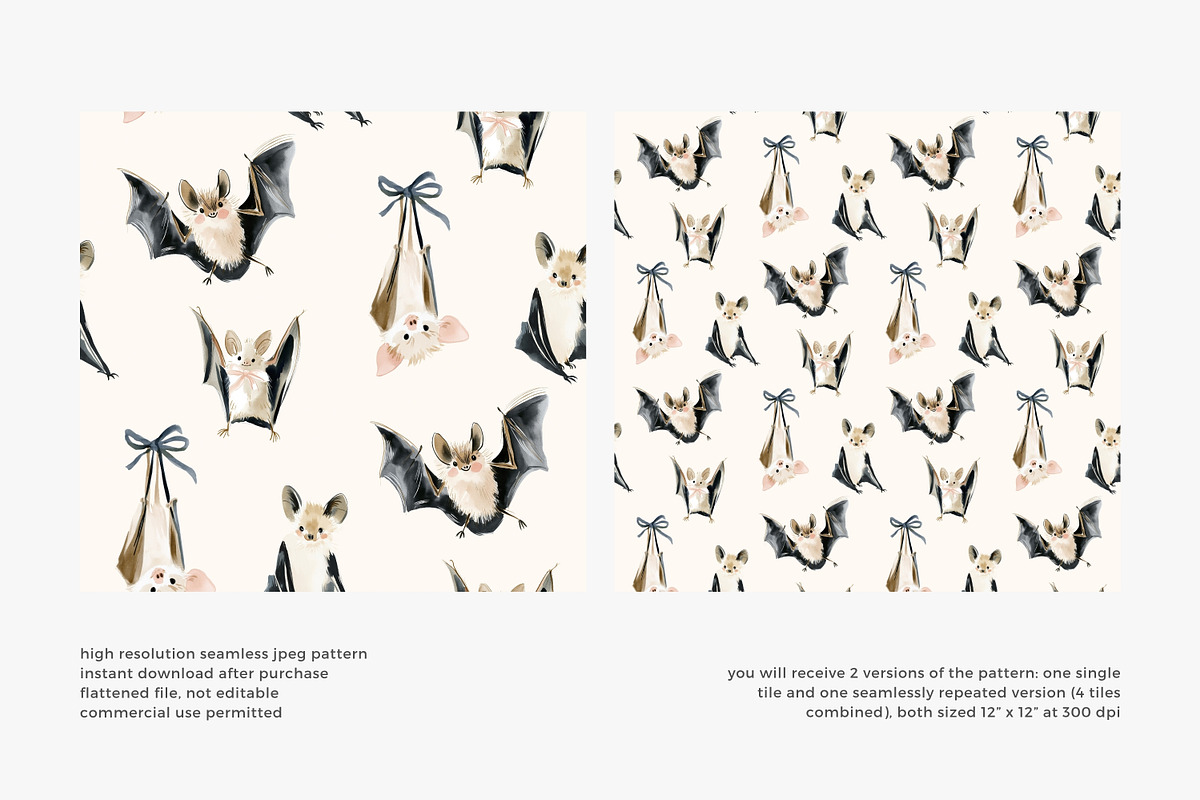 watercolor bat seamless pattern, a Pattern Graphic by Pink Studio Art (Photo 3 of 4)