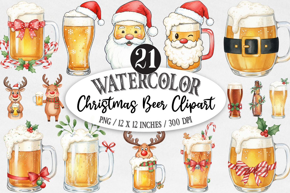 Christmas Beer Sublimation Bundle, an Illustration by Designking (Photo 1 of 5)