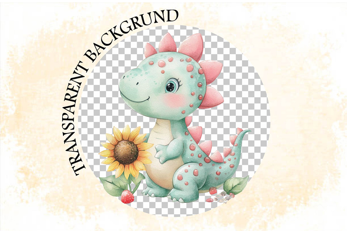 Cute Watercolor Dinosaur Clipart Bu, an Illustration by SVGArt (Photo 7 of 9)