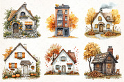 Watercolor Autumn Houses Clipart, an Illustration by Pixels.Craft (Thumbnail 3 of 7)