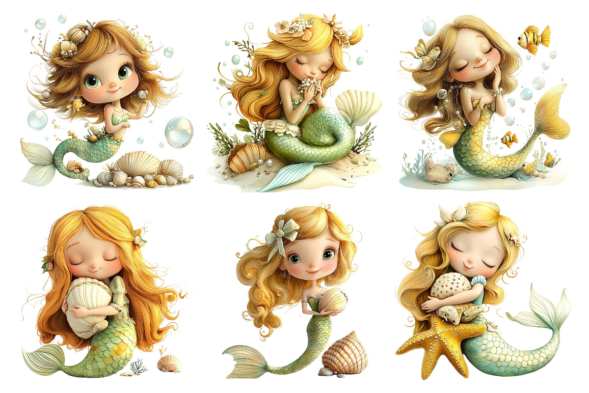 Summer Cute Mermaid Clipart, a Seasonal Illustration by Daily.Designs (Photo 2 of 5)