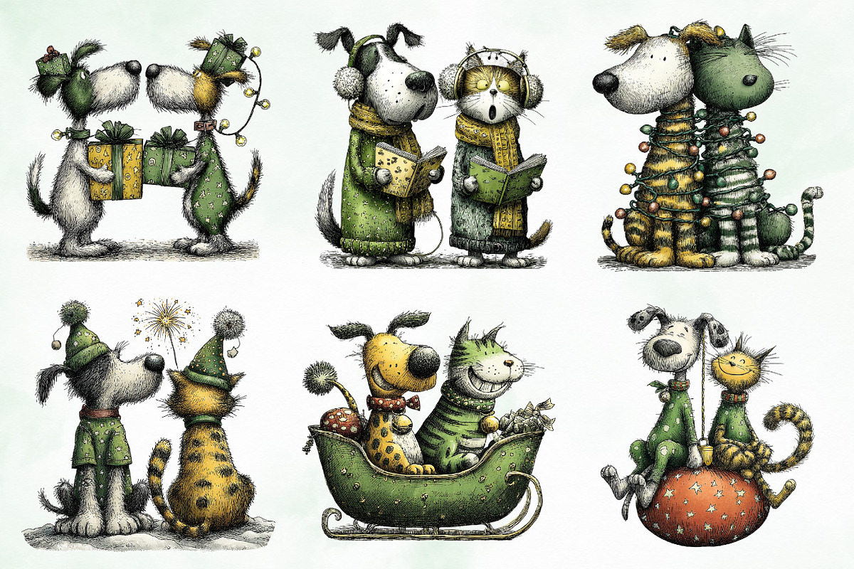 Whimsical Christmas Dog & Cat Bundle, an Illustration by Creative Art (Photo 5 of 11)