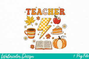 Fall Teacher PNG, Retro Fall Png, an Illustration by Watercolor design