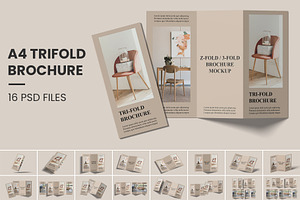 A4 Trifold Brochure Mockups | Z-Fold