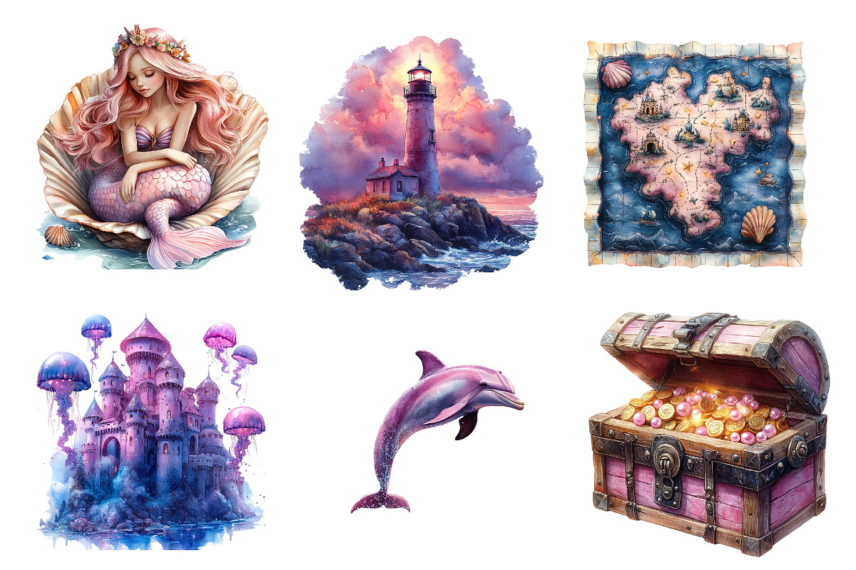 Pink Sea Adventure Clipart, an Illustration by CreationArt (Photo 3 of 5)