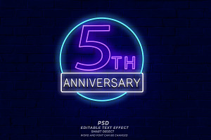 5th Anniversary Neon Sign Editable, a Layer Style Add-On by TrueVector