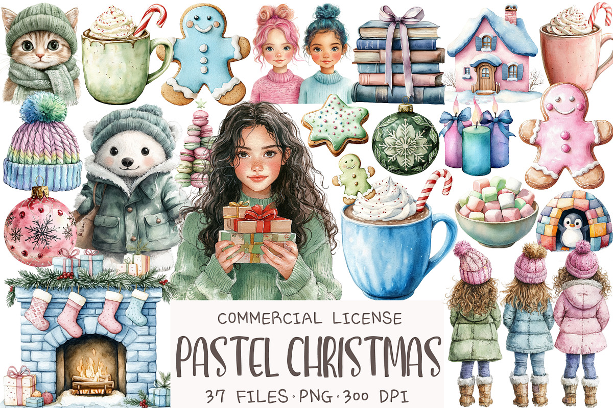 Cozy Pastel Christmas Clipart, an Illustration by OK Design (Photo 1 of 5)