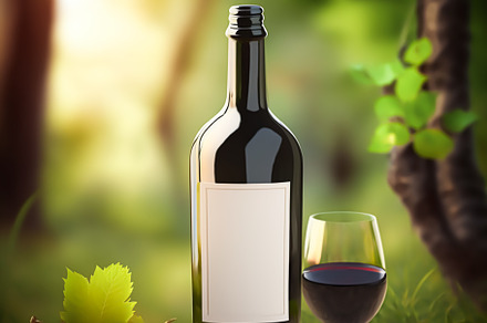 Luxury red house wine bottle and glass of wine in the sunny coun, a Food & Drink Photo by Anneleven