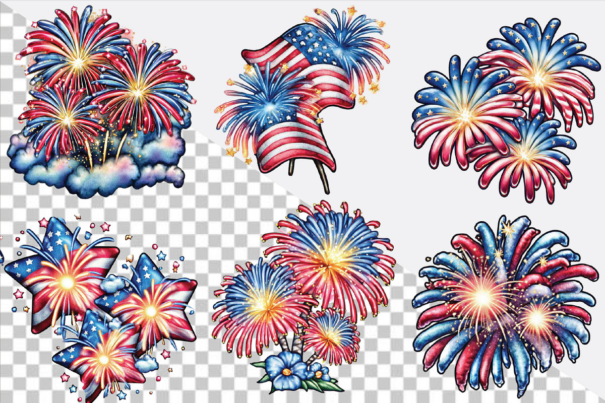 Fireworks 4th of July Watercolor Cli, an Illustration by SVGArt (Photo 2 of 9)