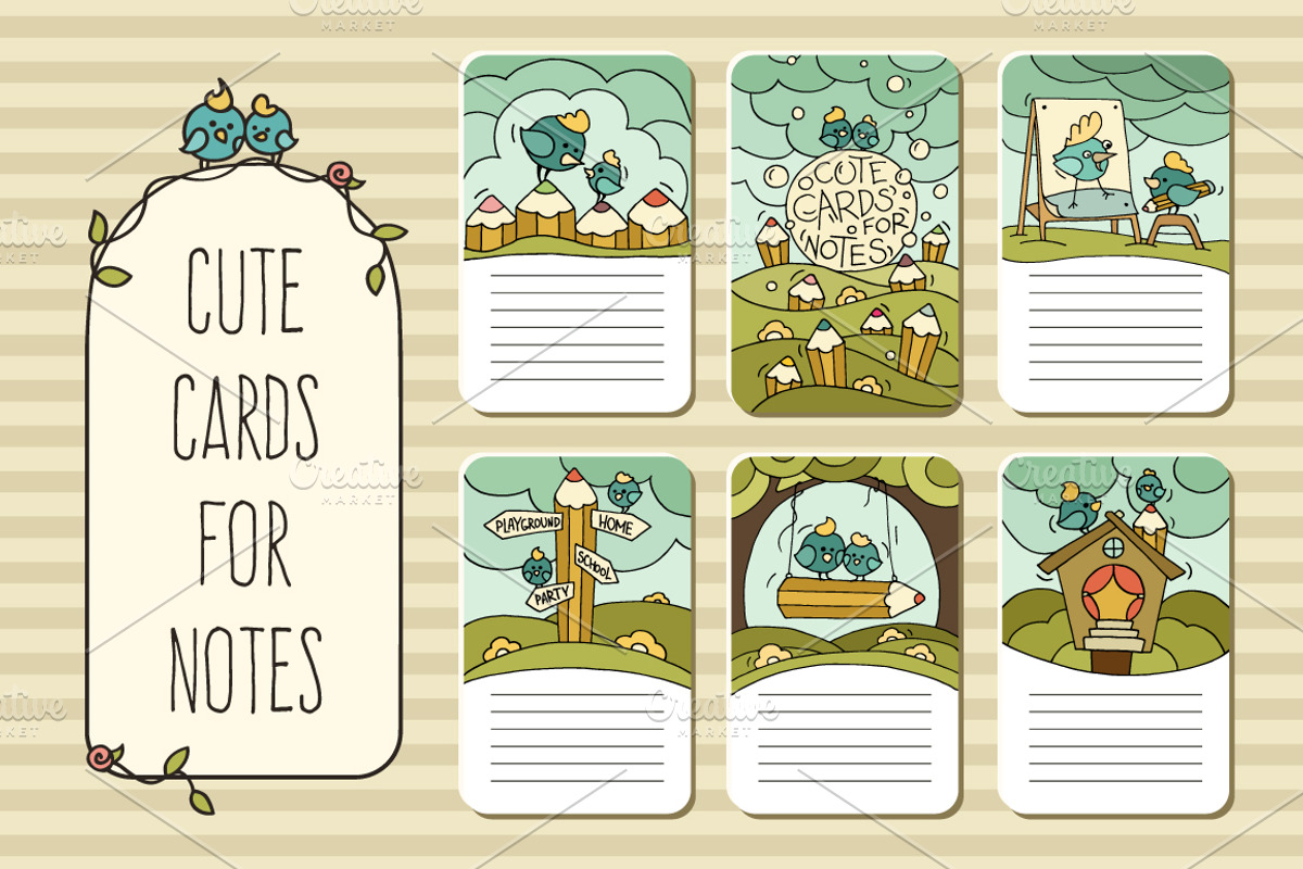Cute printable cards for notes, a Card Template by Sapunkele