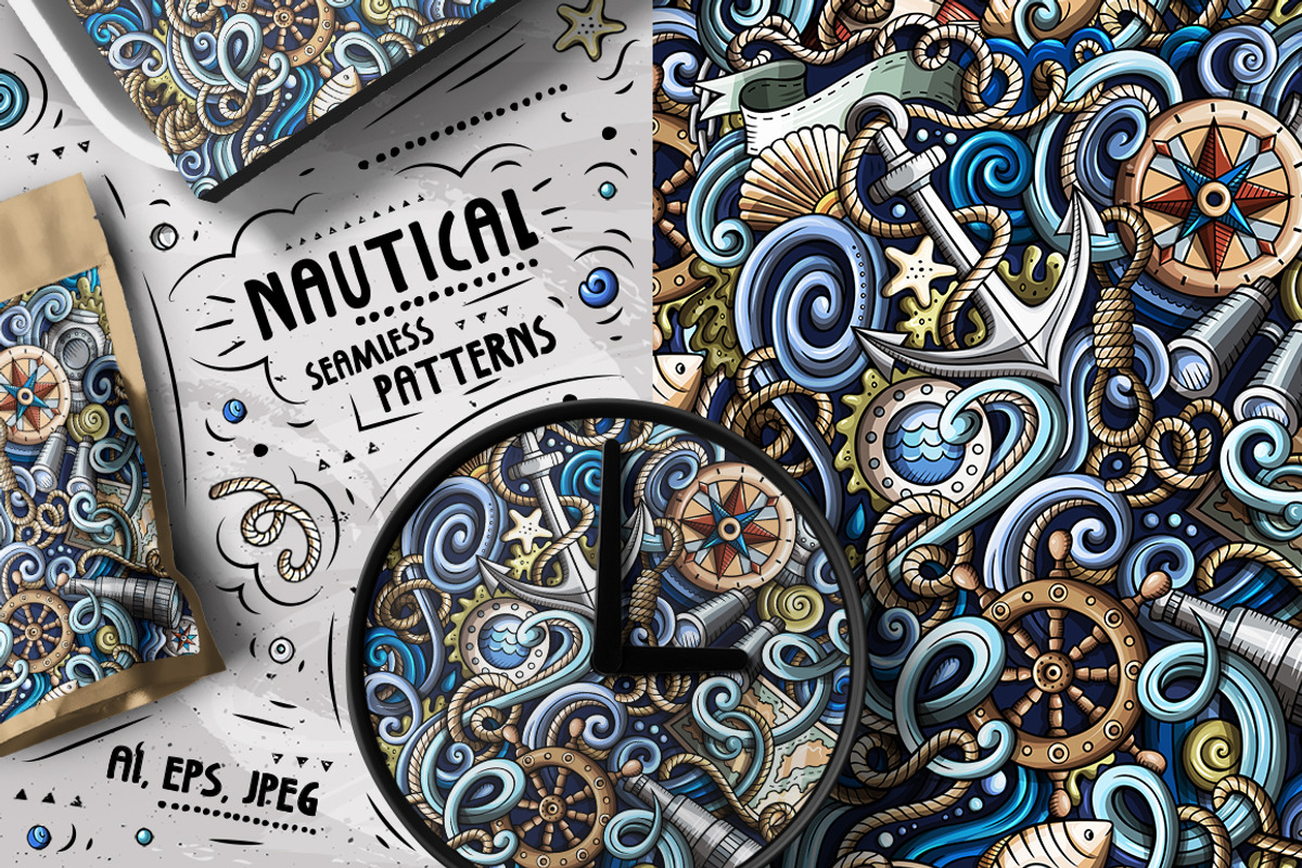7 Nautical Seamless Patterns, a Pattern Graphic by BALABOLKA (Photo 2 of 8)