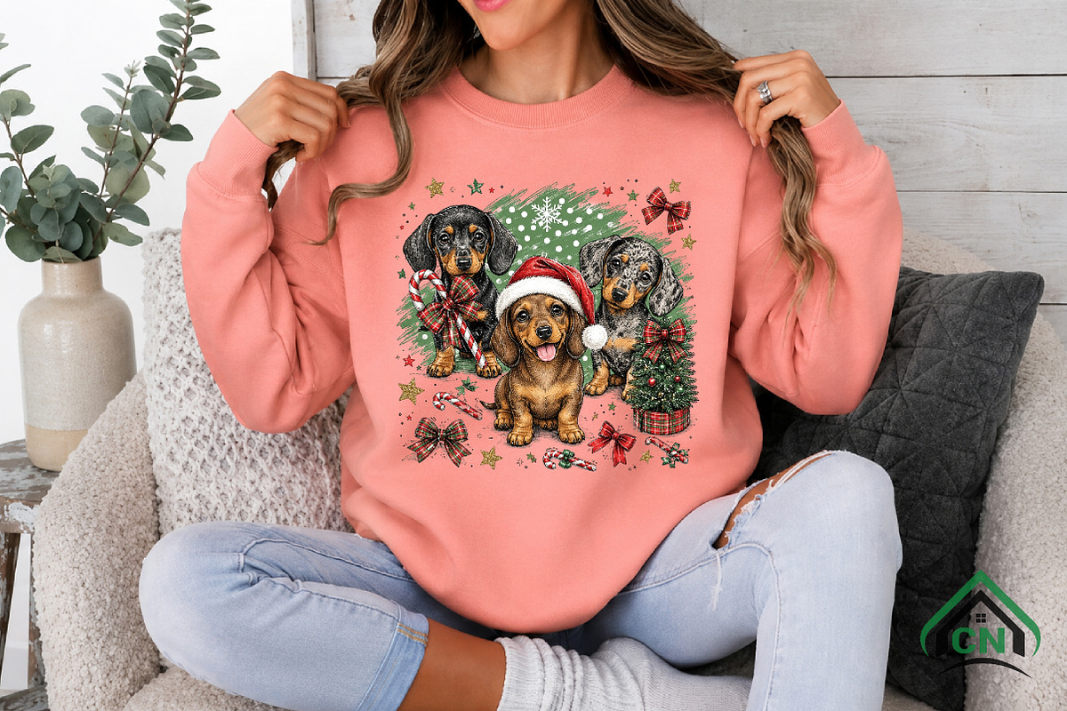 Festive Dachshunds Christmas PNG, a Seasonal Illustration by Craft Nest (Photo 3 of 6)