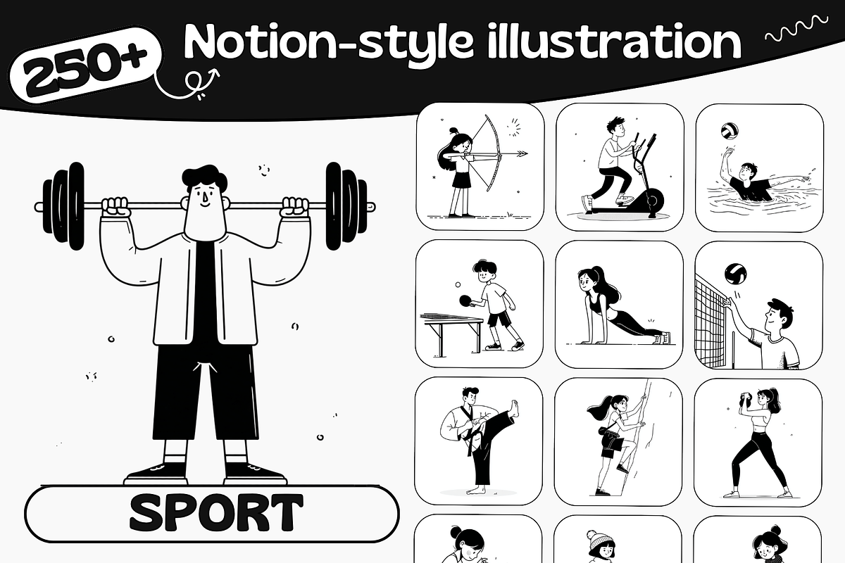 250 Notion Style Sport Illustrations, a Sport Illustration by DaisyStudio (Photo 1 of 10)