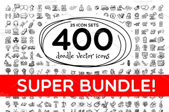 Super Bundle Of 400 Doodle Icons