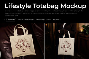 Lifestyle Tote Bag Mockup in Cafe, a Merchandise Mockup by Pitchlook.Studio