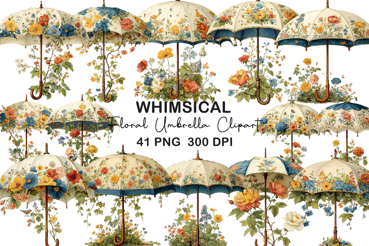 Floral Umbrella Clipart, an Illustration by CraftArtStudio (Photo 1 of 6)