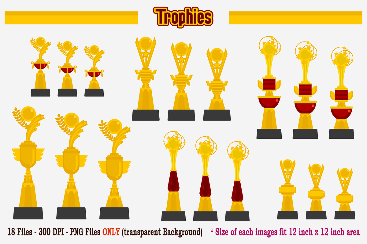 Trophies Digital Clipart, an Object Graphic by Cozy Cat Design (Photo 1 of 3)