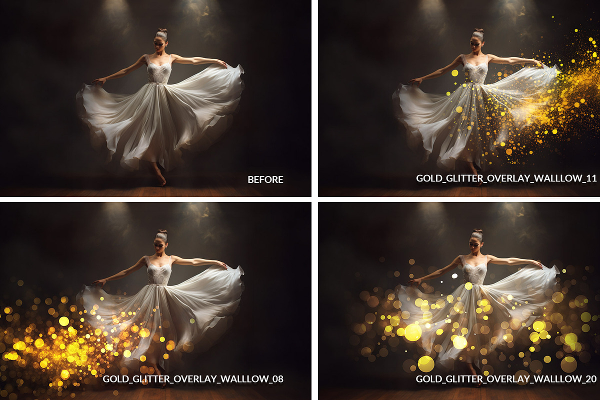 12 sparkle and glitter PNG overlays, a Layer Style Add-On by Walllow Creatives (Photo 3 of 6)