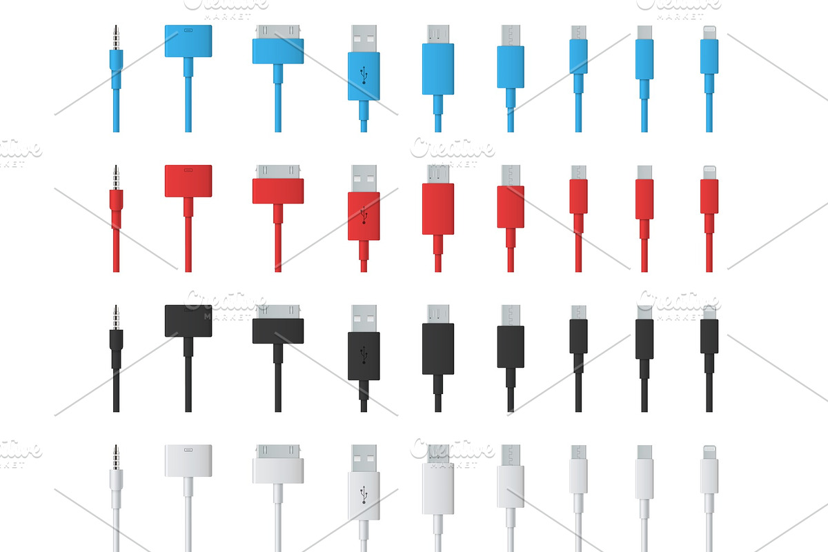 Cellphone usb charging plugs cable., a Technology Illustration by HAPPY VECTOR