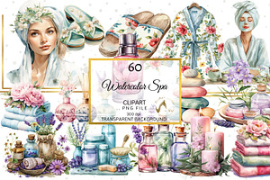 Watercolor Floral Spa day Clipart, a Healthcare Illustration by NiiiNArt