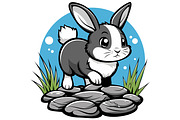 Cute Bunny on Stepping Stones Vector, an Animal Illustration by Ghagra (Thumbnail 2 of 3)