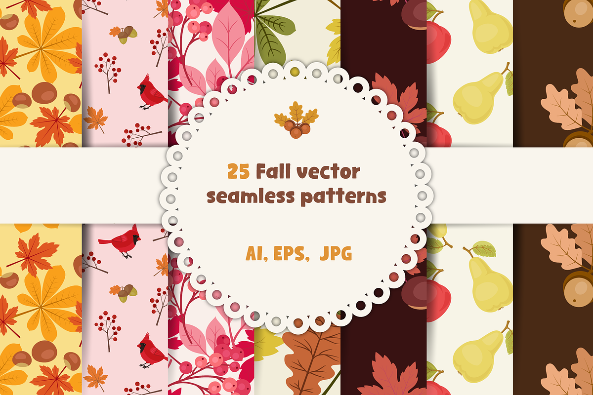 Fall Vector Seamless Patterns, a Pattern Graphic by Digitaliya (Photo 1 of 10)
