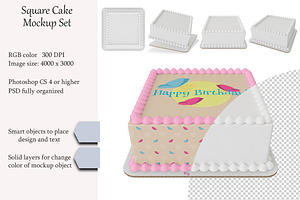 Edible cake Mockup set. PSD mockup.
