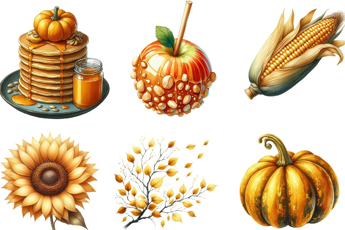 Watercolor Autumn Golden Harvest PNG, an Illustration by Designking (Photo 3 of 4)