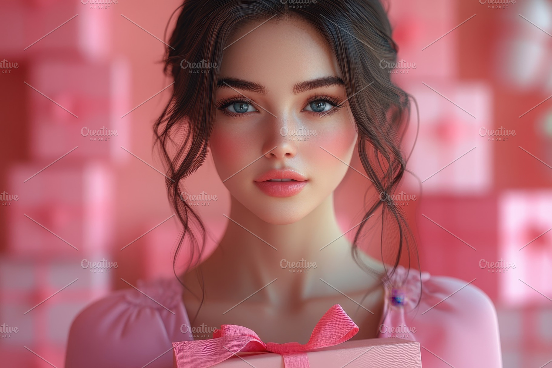 Young woman holding a pink gift box, a Photo by Tanuart