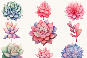 Watercolor Succulent Clipart Bundle