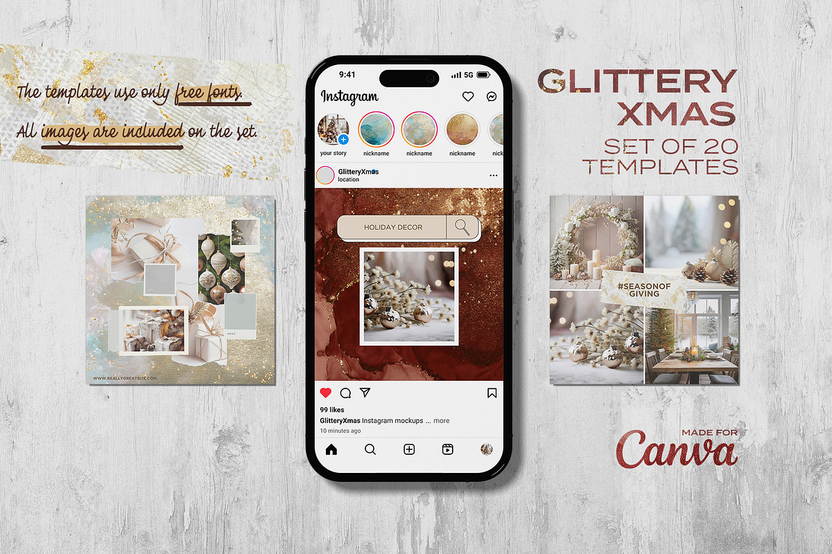 GlitteryXmas Instagram Canva templates preview 5