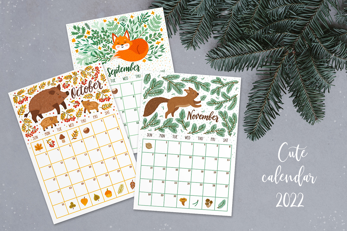 2022 calendar planner with animals, a Stationery Template by MagicForestory (Photo 2 of 8)