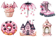 Watercolor Pink Halloween Clipart, a Seasonal Illustration by CitraGraphics (Thumbnail 5 of 5)