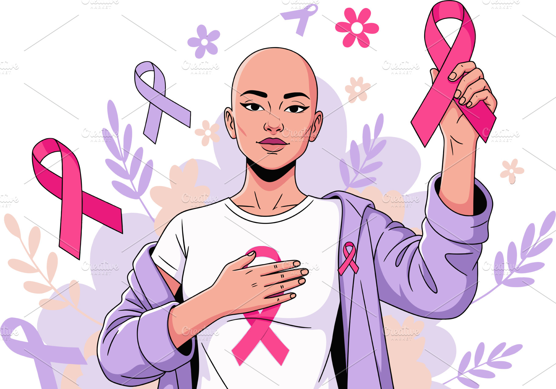 woman with a pink ribbon. Fight agai, a Photo by angellodeco