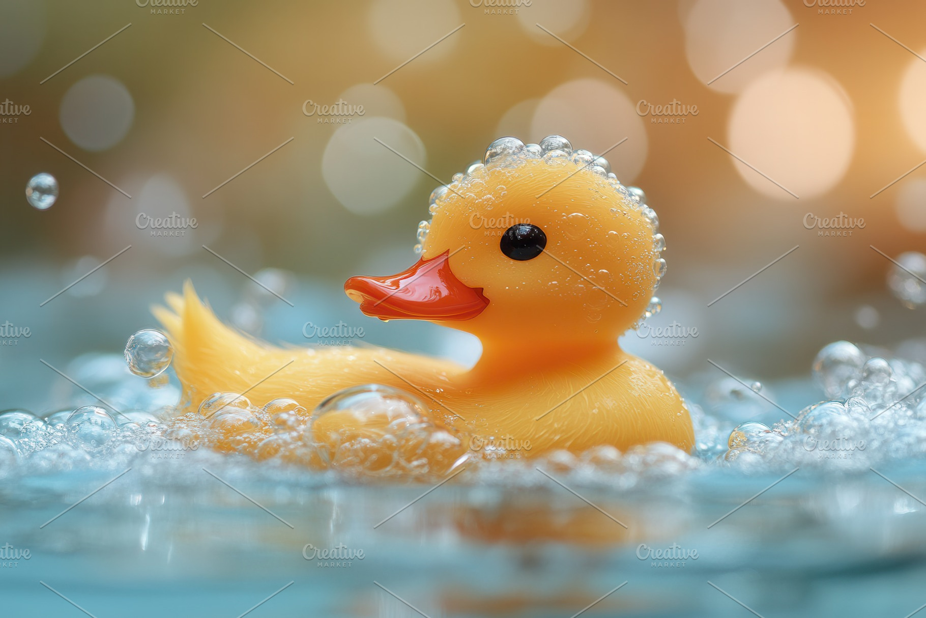 Bright yellow rubber duck floating i, a Photo by Tanuart