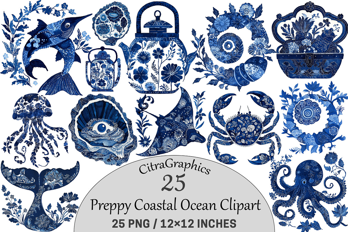 Preppy Coastal Ocean Clipart Bundle, a Seasonal Illustration by CitraGraphics (Photo 1 of 5)