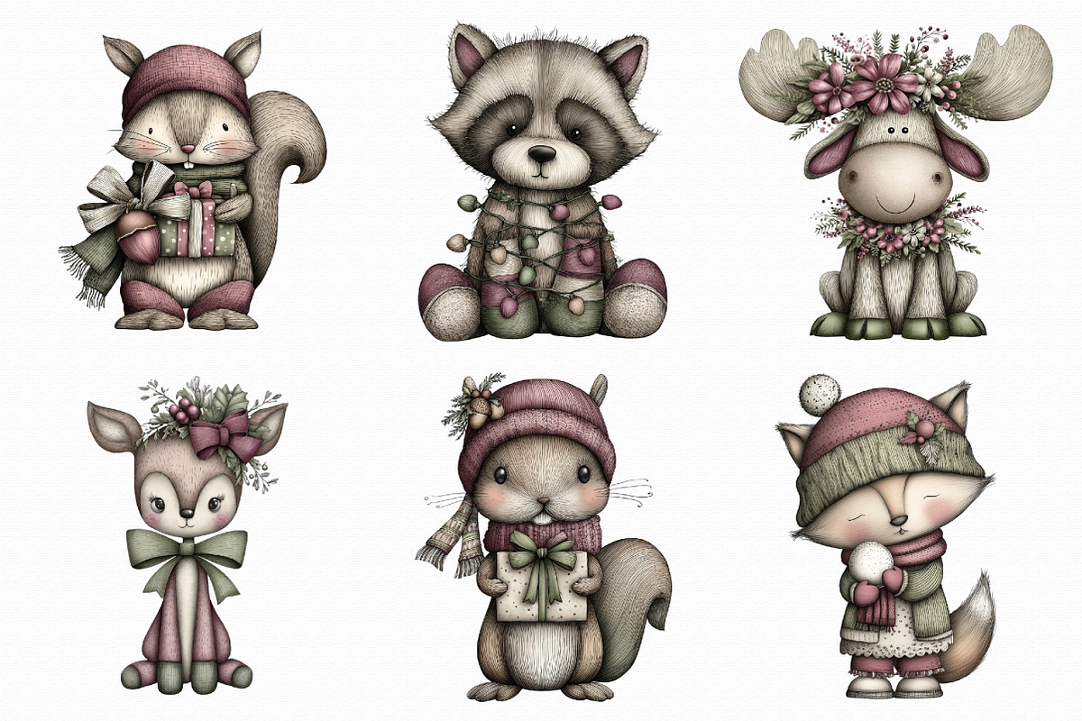 Whimsical Christmas Animals Clipart, an Illustration by Libby Wishes (Photo 5 of 7)