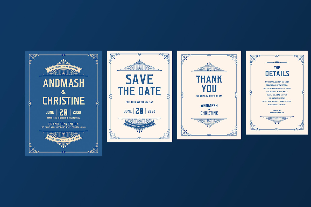 Blue Vintage Wedding Suite, a Card Template by Neermana (Photo 2 of 4)