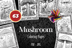 Mushroom Coloring Pages Set 63 Pages