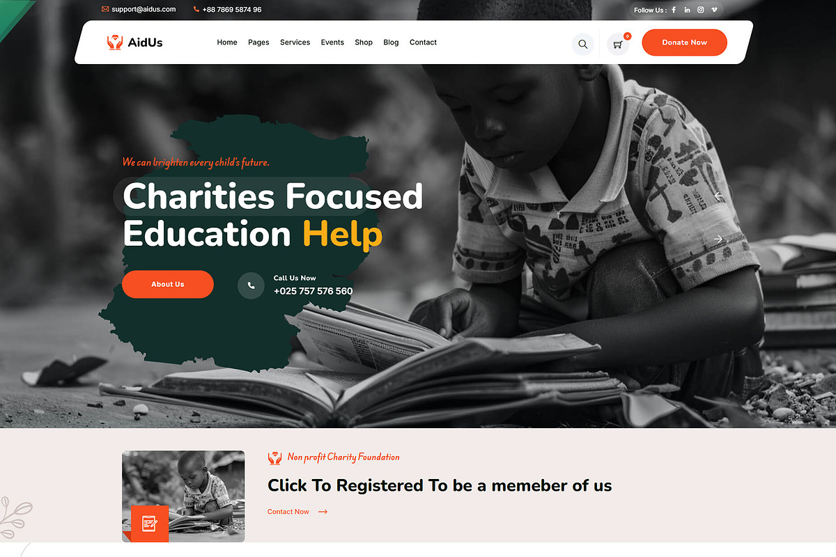 AidUs - Charity WordPress Theme, a WordPress Template by NaimaAnjum (Photo 3 of 5)