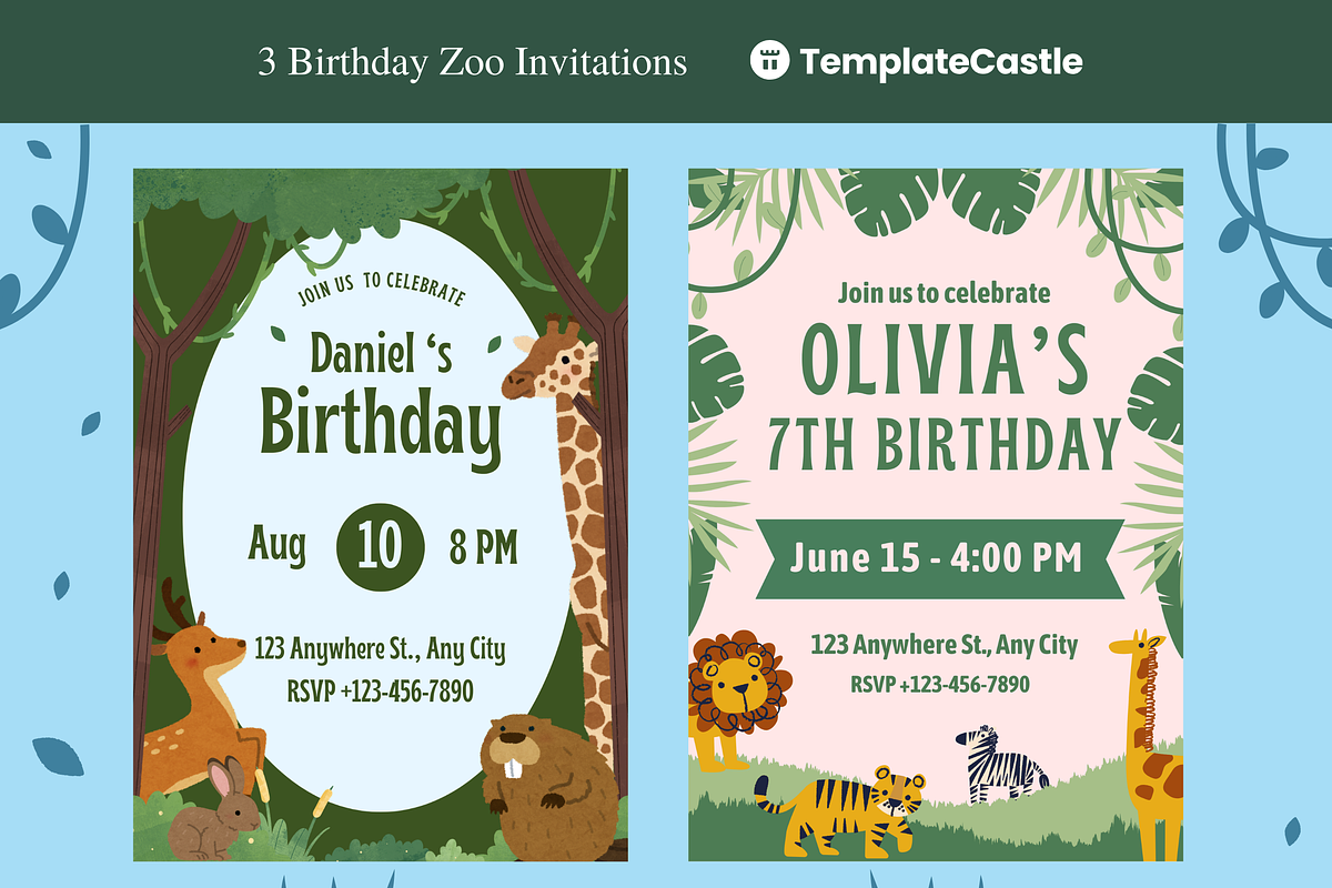Zoo Birthday Invitations Templates, a Templates & Theme by TemplateCastleStore (Photo 7 of 18)