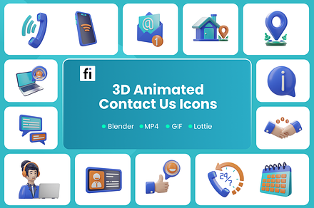 3D Animated Get In Touch Icons, an Object 3D Model by Flat Icons