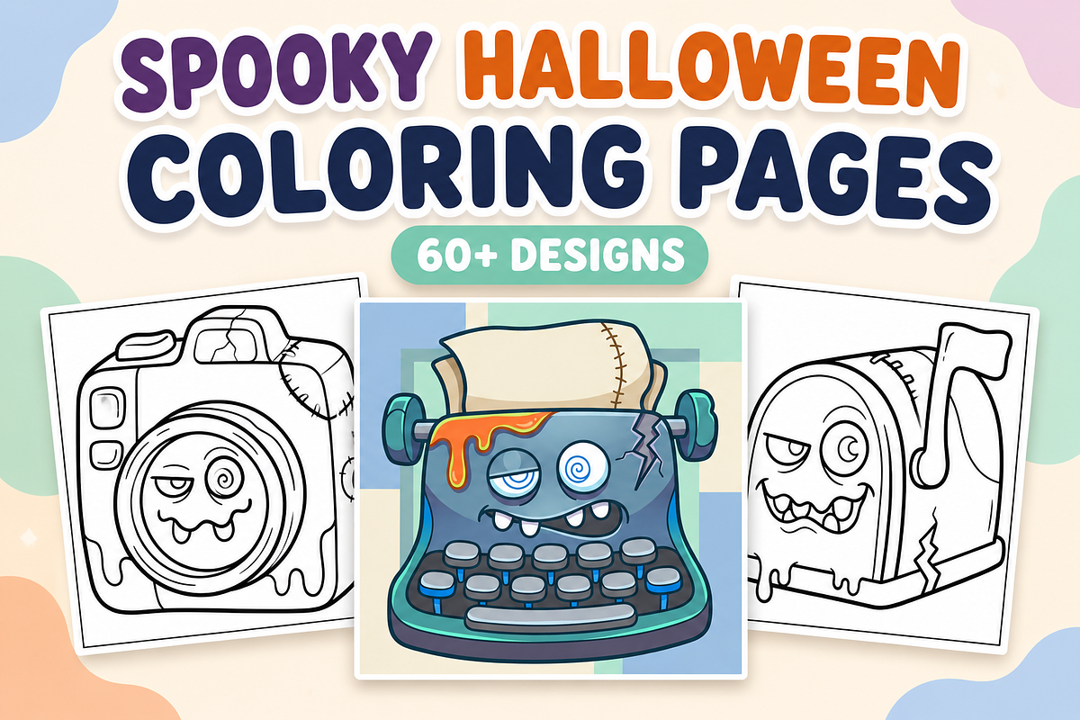 Spooky Halloween Coloring Pages #1, a Seasonal Illustration by Inkivelle Studio (Photo 1 of 3)