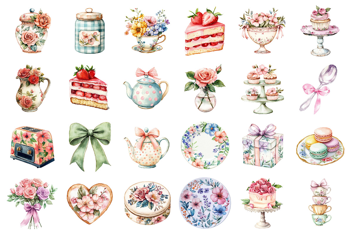 Watercolor Tea Party Clipart Bundle, a Seasonal Illustration by designcity5 (Photo 2 of 5)