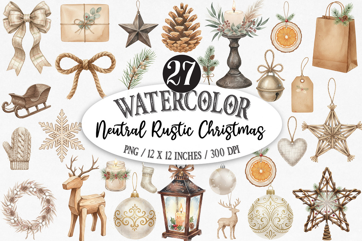 Neutral Rustic Christmas Clipart, an Illustration by Designking (Photo 1 of 5)