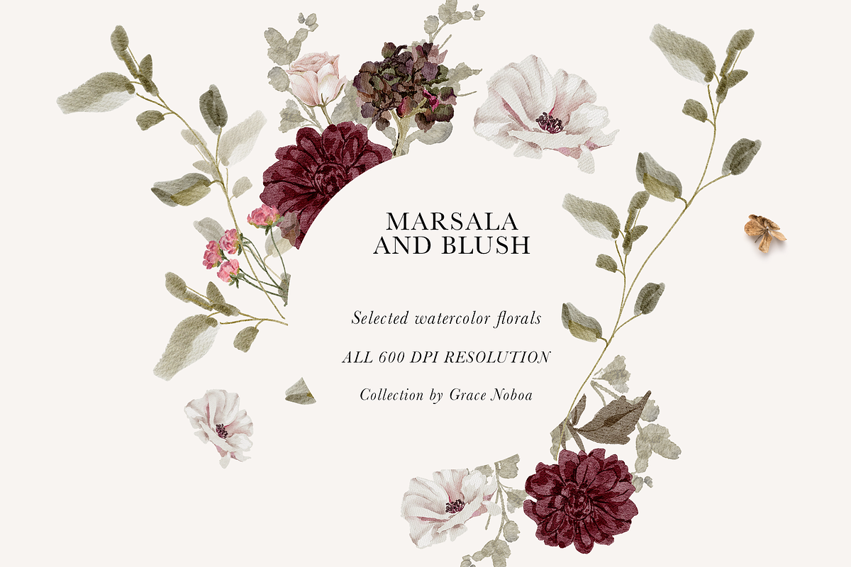 Burgundy & Blush Watercolor Florals, a Decorative Illustration by Grace Noboa Illustrations (Photo 5 of 13)